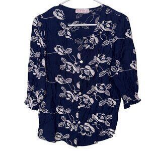 Ana & Rose Navy Floral Embroidered Blouse size MP